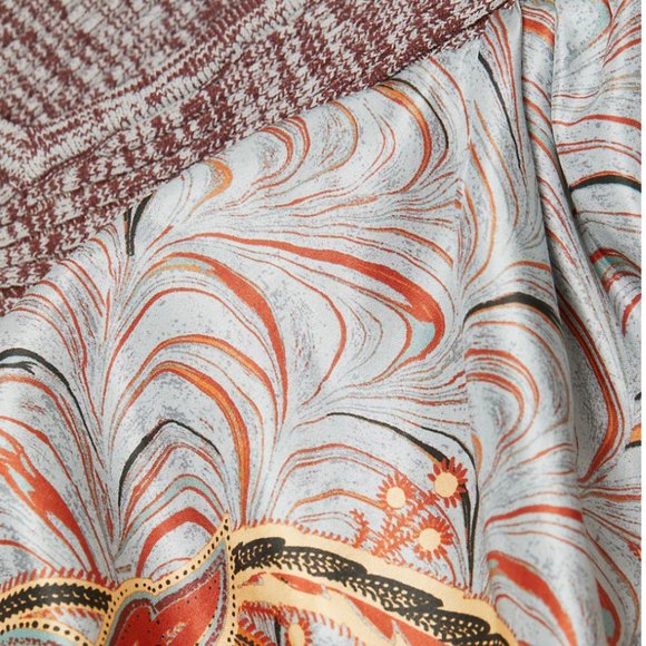 ULLA JOHNSON Pleated Printed Taffeta And Mouline Ribbed-knit Skirt In Chalcedony - Picture 6 of 9